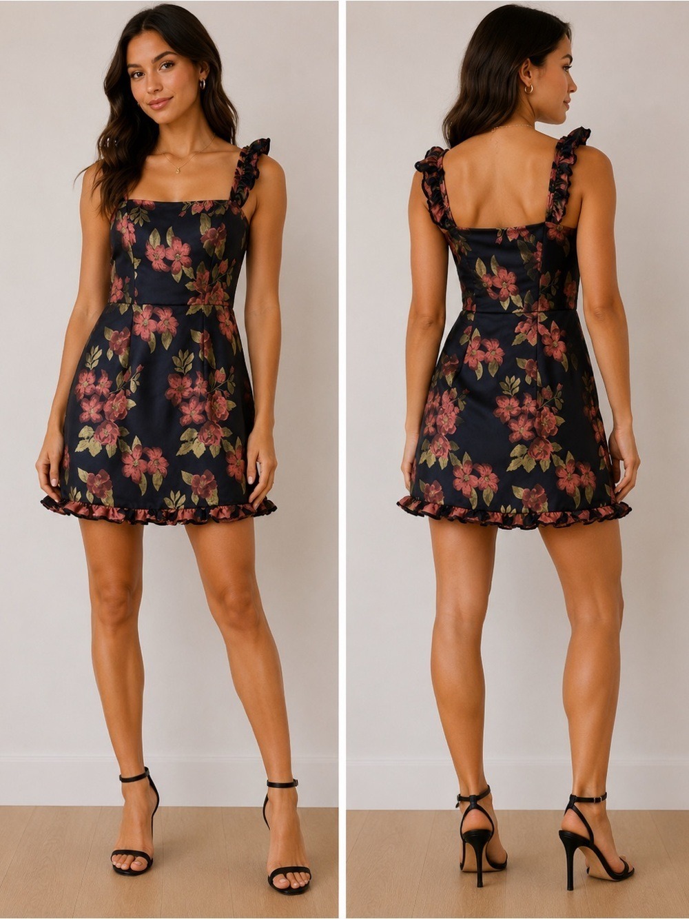 Lulus Navy Floral Ruffle Strap Mini Dress Size Medium
